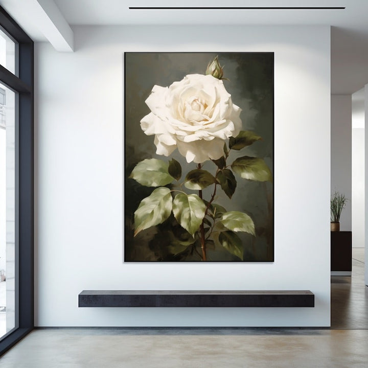 Tableau Rose Blanche, art mural décoration nature