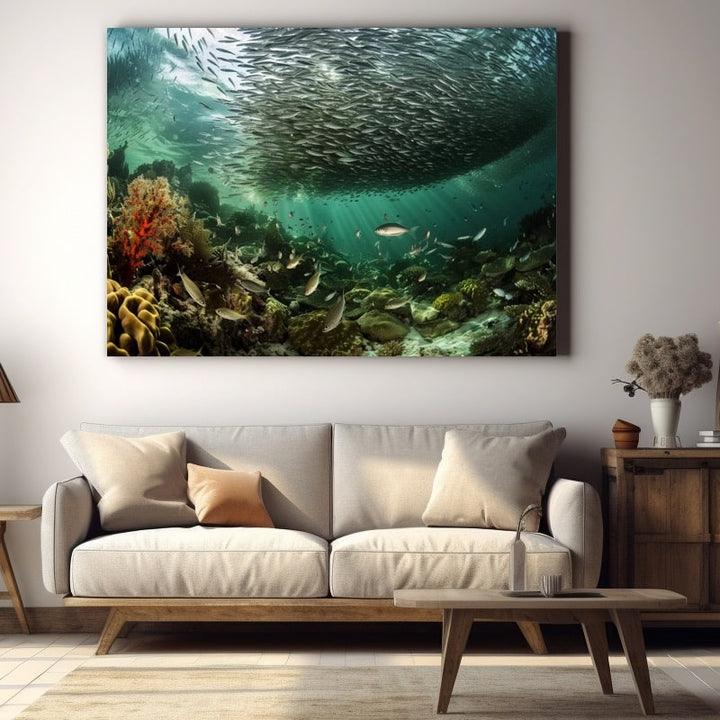 Tableau Sardines Colorées, art mural décoration nature
