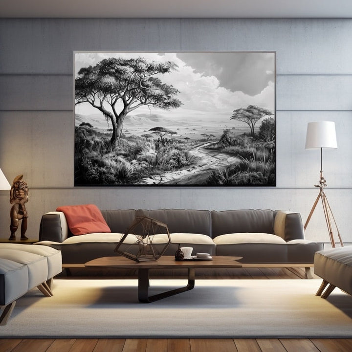 Tableau Savane Noir et Blanc, art mural décoration nature