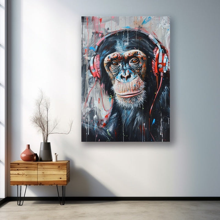 Tableau Singe avec Casque, art mural décoration nature