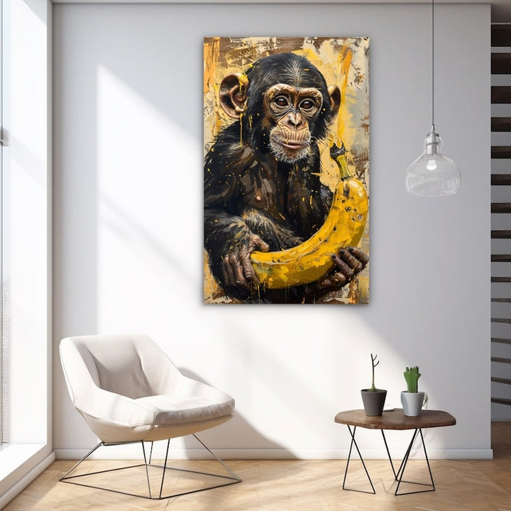 Tableau Singe Banane, art mural décoration nature