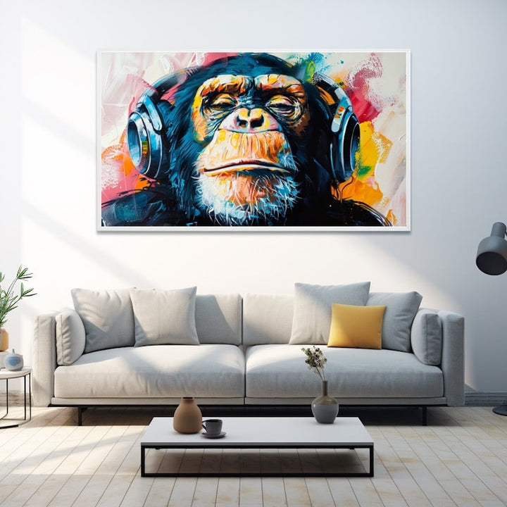 Tableau Singe au Casque Pop Art, art mural décoration nature