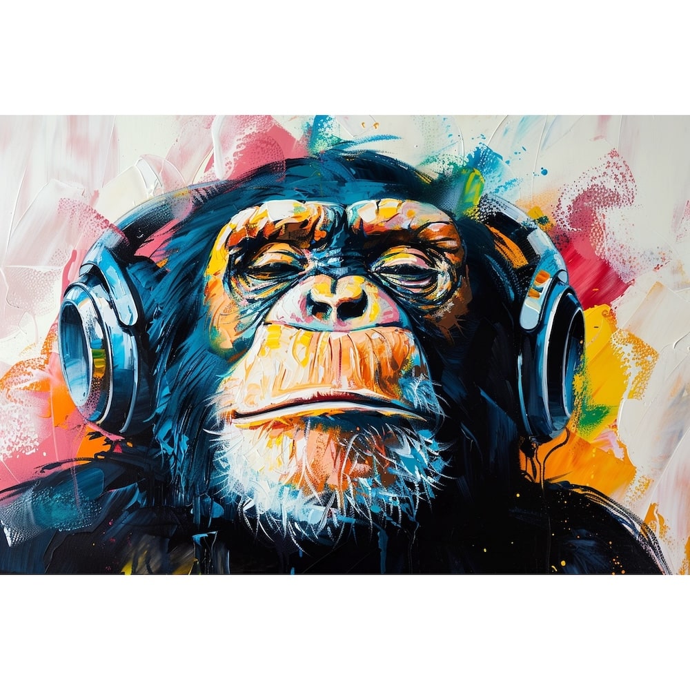 Tableau Singe au Casque Pop Art, art mural décoration nature