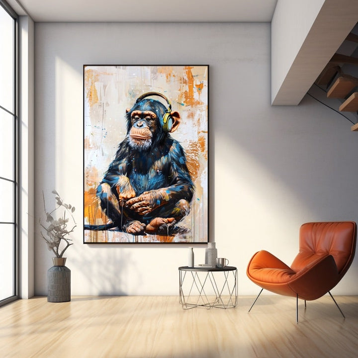 Tableau Singe Musique, art mural décoration nature