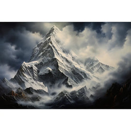 Tableau Sommet Enneigé dans la Brume, art mural décoration nature