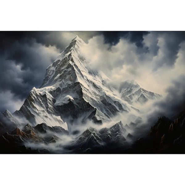 Tableau Sommet Enneigé dans la Brume, art mural décoration nature