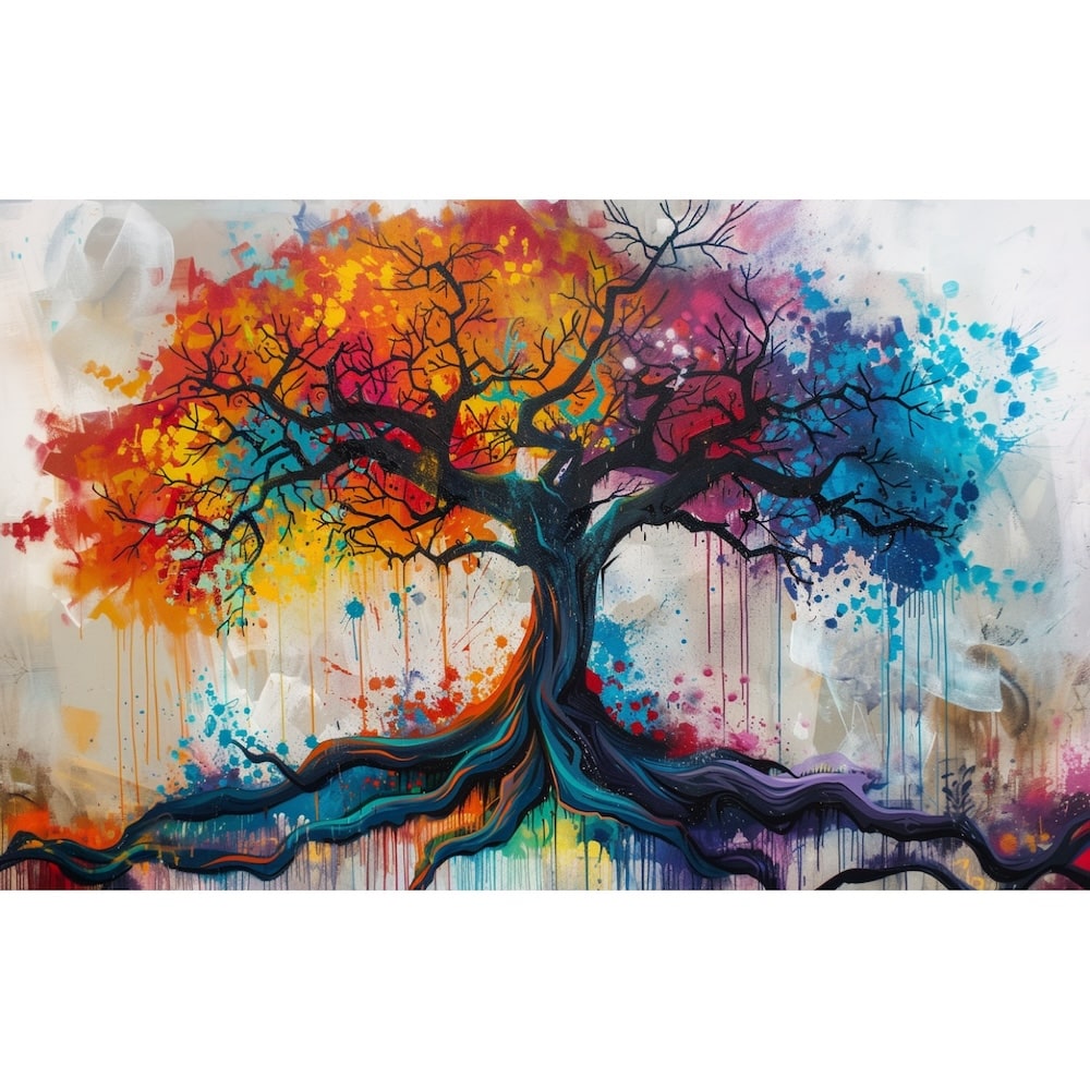 Tableau Street Art Graffiti Arbre Coloré, art mural décoration nature