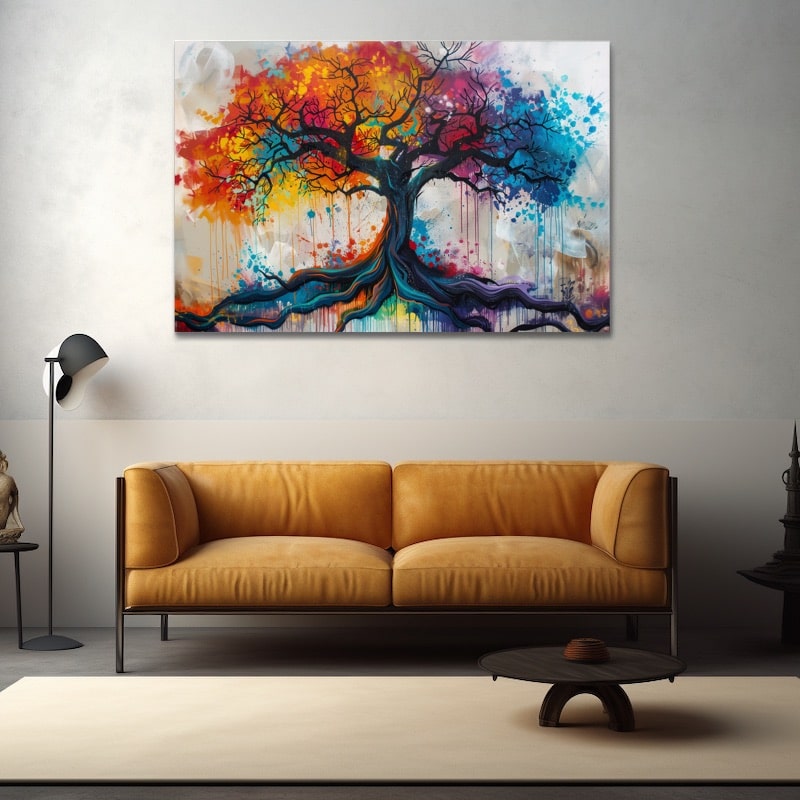 Tableau Street Art Graffiti Arbre Coloré, art mural décoration nature