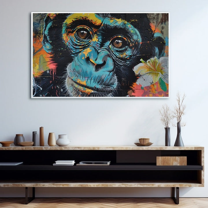 Tableau Street Art Singe, art mural décoration nature