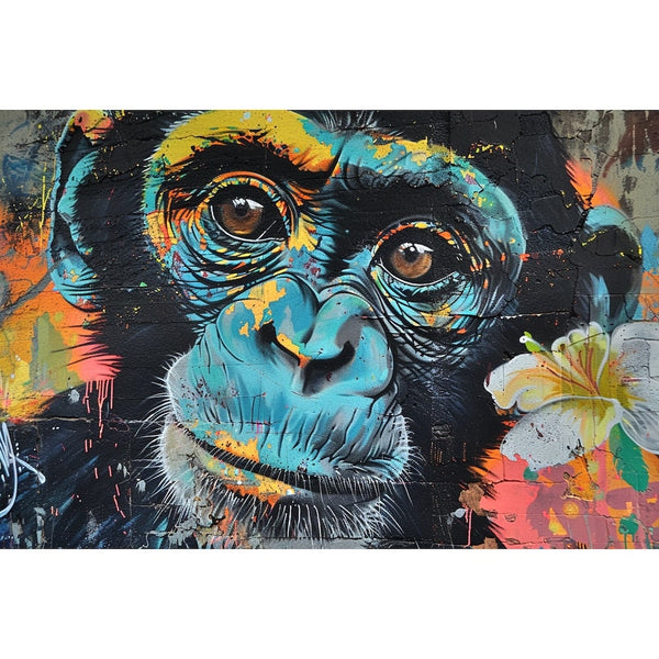 Tableau Street Art Singe, art mural décoration nature