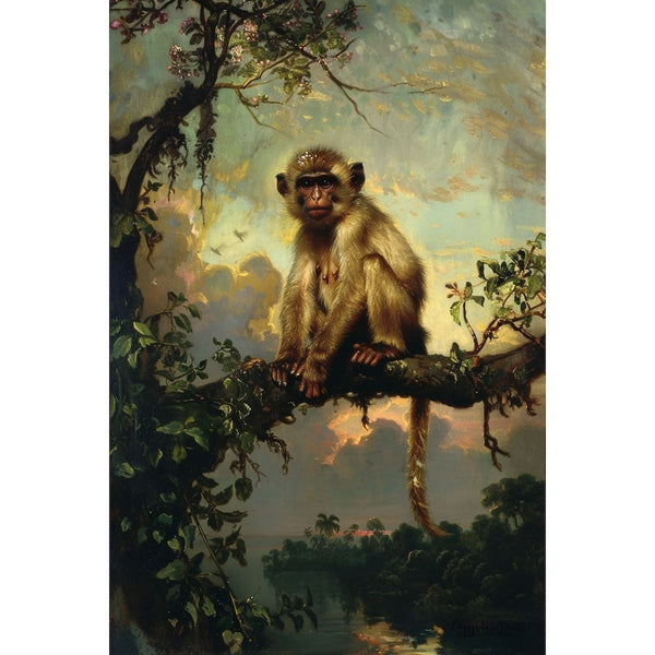 Tableau Ancien avec un Singe, art mural décoration nature
