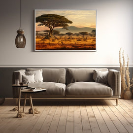 Tableau Savane Africaine aux Antilopes et Acacias, art mural décoration nature