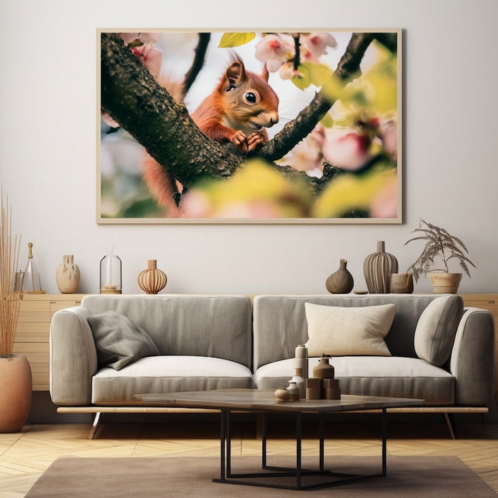 Tableau Écureuil au Printemps, art mural décoration nature