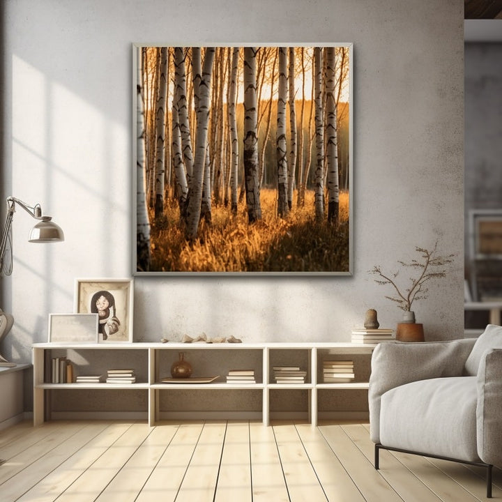Tableau sur Toile avec des Arbres Bouleaux, art mural décoration nature