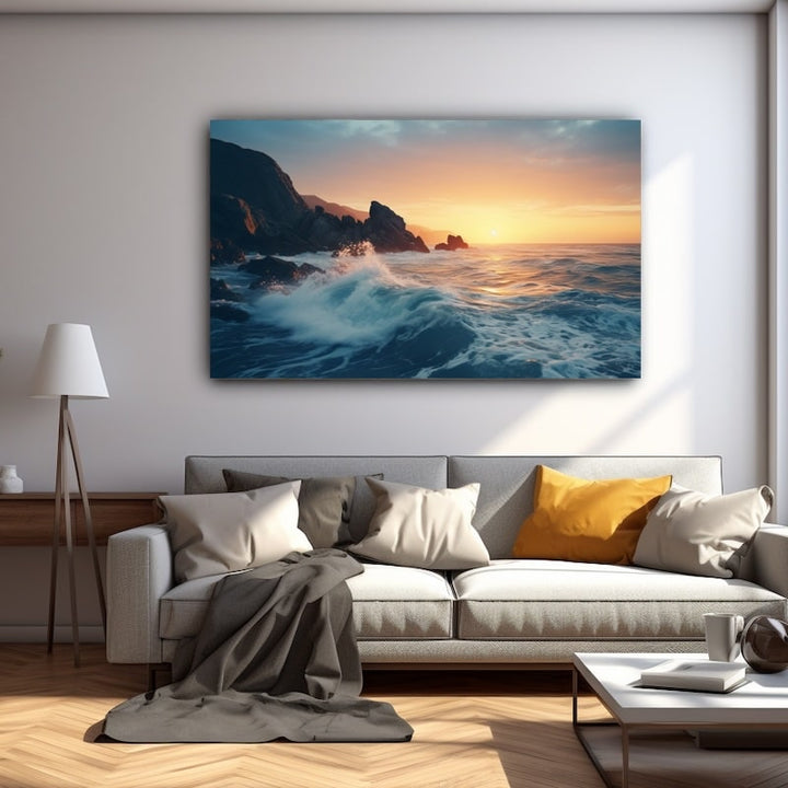 Tableau Rivage Escarpé à l'Heure Dorée, art mural décoration nature