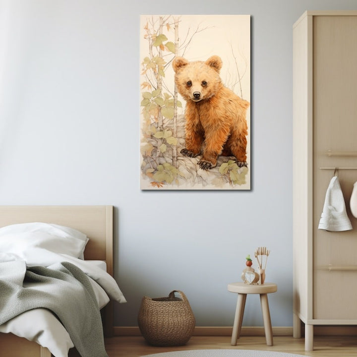 Tableau Ourson en Automne, art mural décoration nature