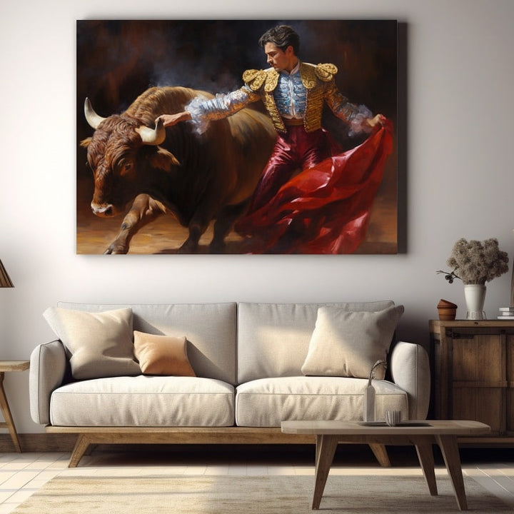 Tableau Taureau Corrida, art mural décoration nature