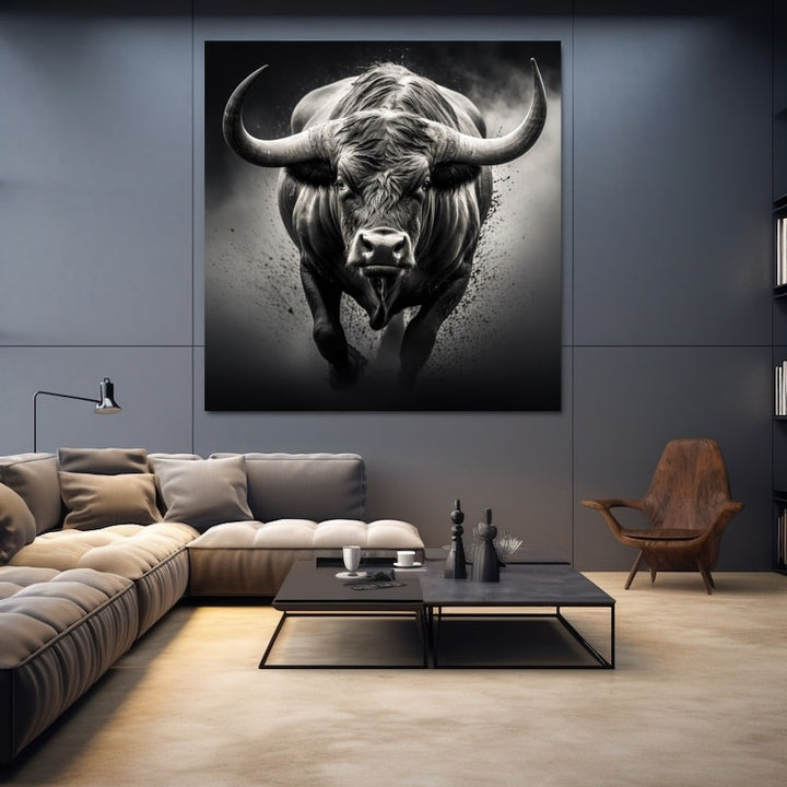 Tableau Taureau Monochrome, art mural décoration nature