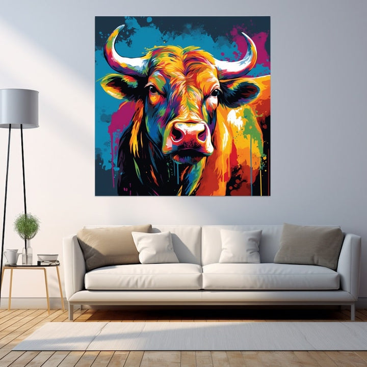 Tableau Taureau Pop Art, art mural décoration nature