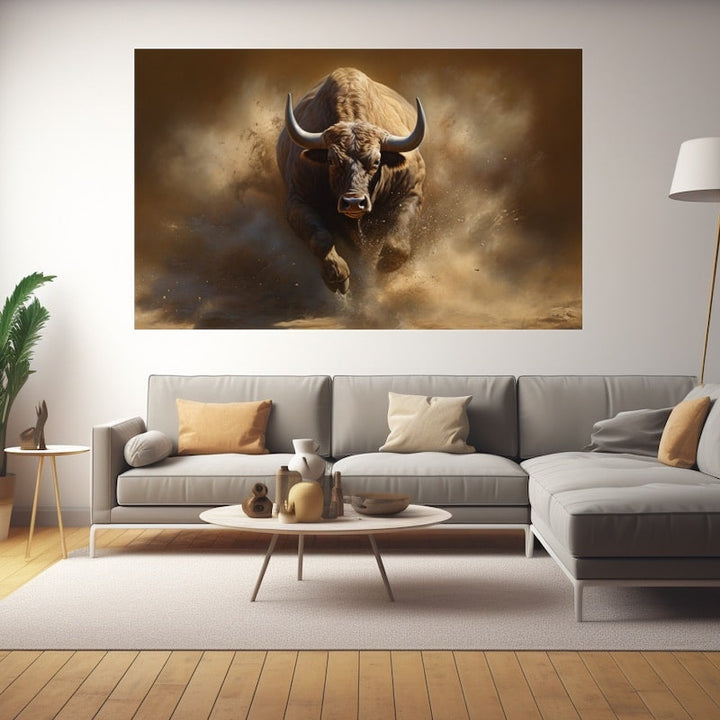 Tableau Taureau qui Charge, art mural décoration nature
