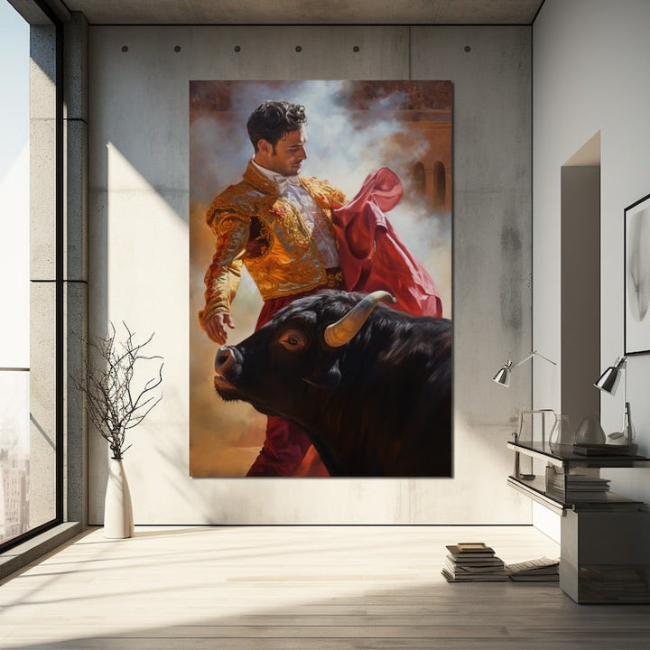 Tableau Taureau Torero, art mural décoration nature