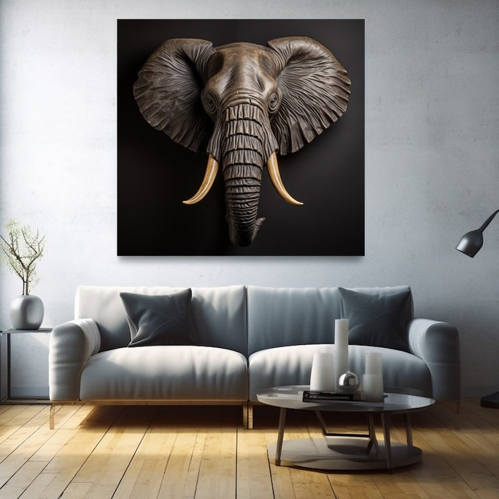 Tableau Portrait Frontal d'Éléphant, art mural décoration nature