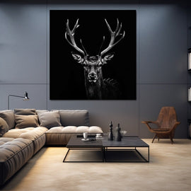 Tableau Tête de Cerf Noir et Blanc, art mural décoration nature