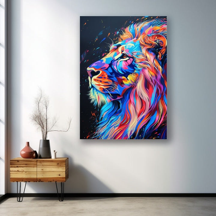 Tableau Tête de Lion Coloré, art mural décoration nature