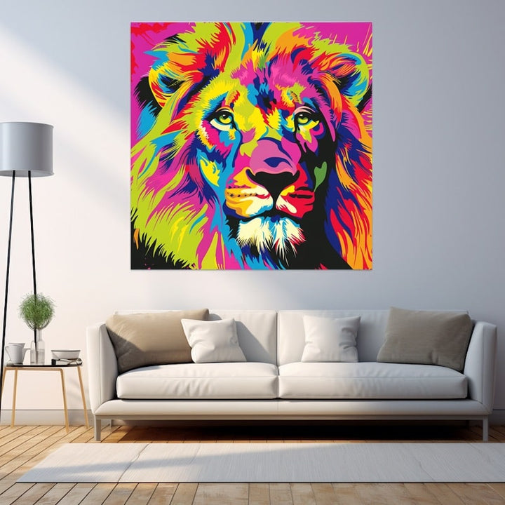Tableau Tête de Lion Multicolore, art mural décoration nature