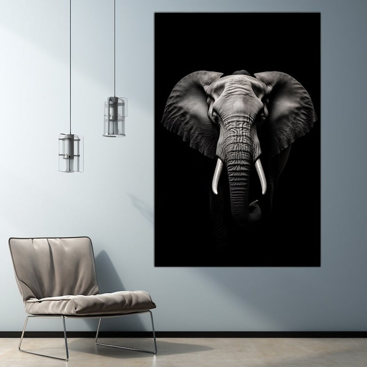 Tableau Tête Éléphant Noir et Blanc, art mural décoration nature