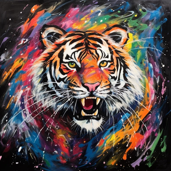 Tableau Tête de Tigre Multicolore, art mural décoration nature