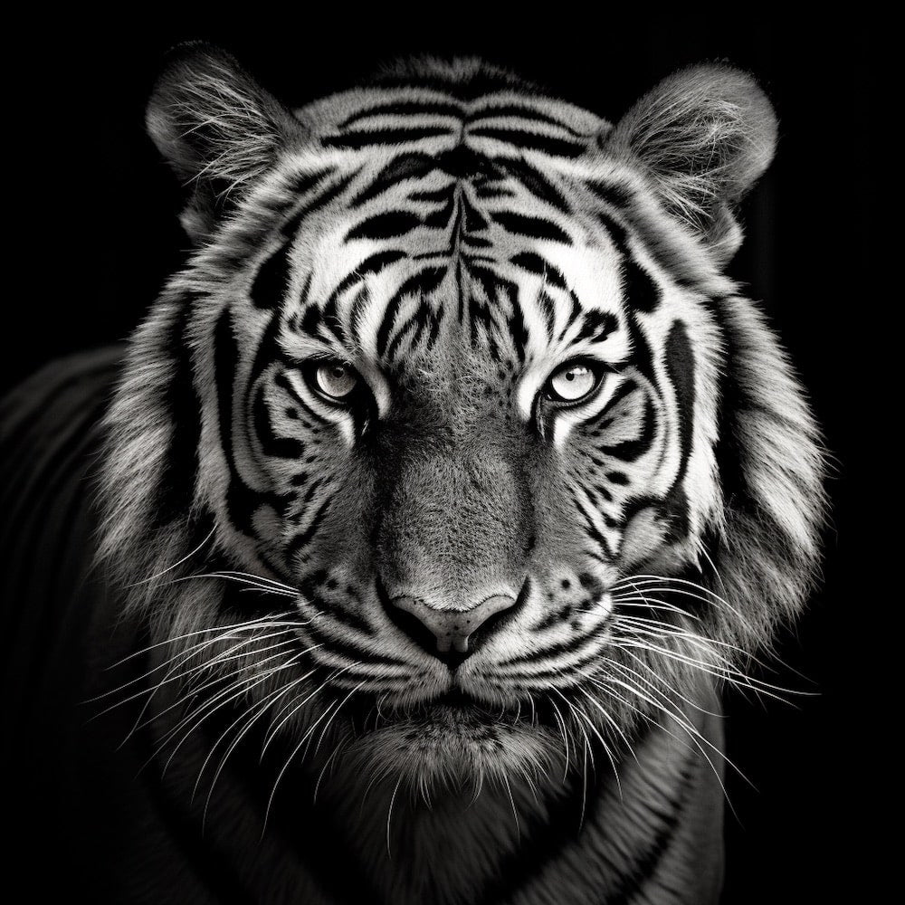 Tableau Tête de Tigre Noir et Blanc, art mural décoration nature