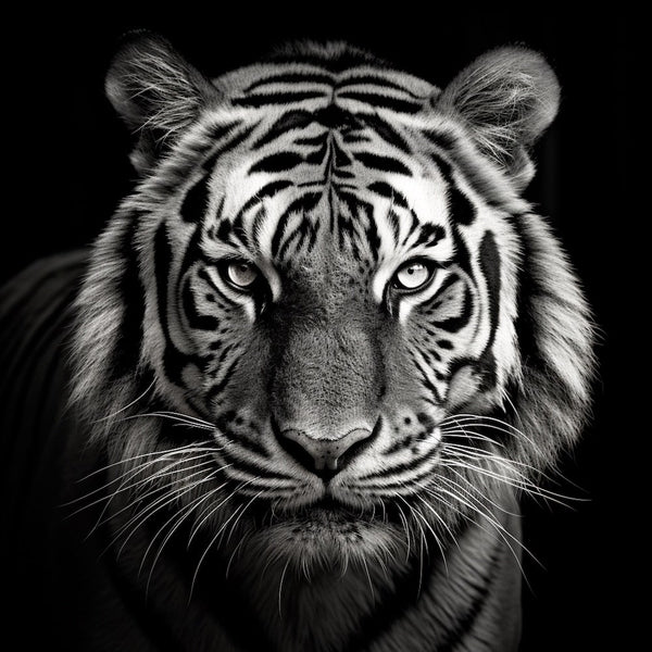 Tableau Tête de Tigre Noir et Blanc, art mural décoration nature