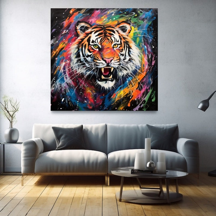 Tableau Tête de Tigre Multicolore, art mural décoration nature