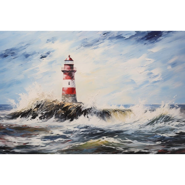 Tableau Phare Rouge et Blanc, art mural décoration nature