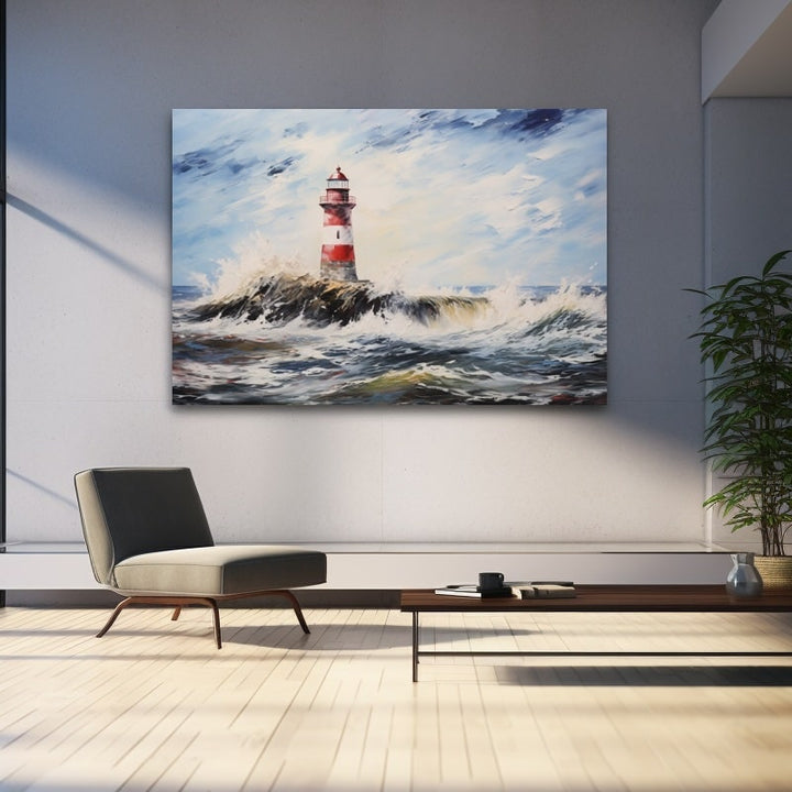 Tableau Phare Rouge et Blanc, art mural décoration nature