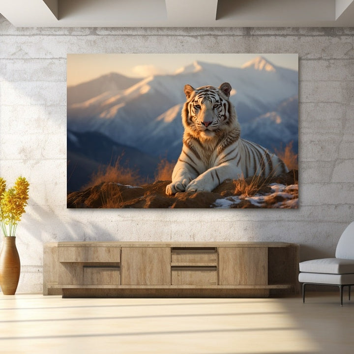 Tableau Tigre Blanc avec Paysage, art mural décoration nature
