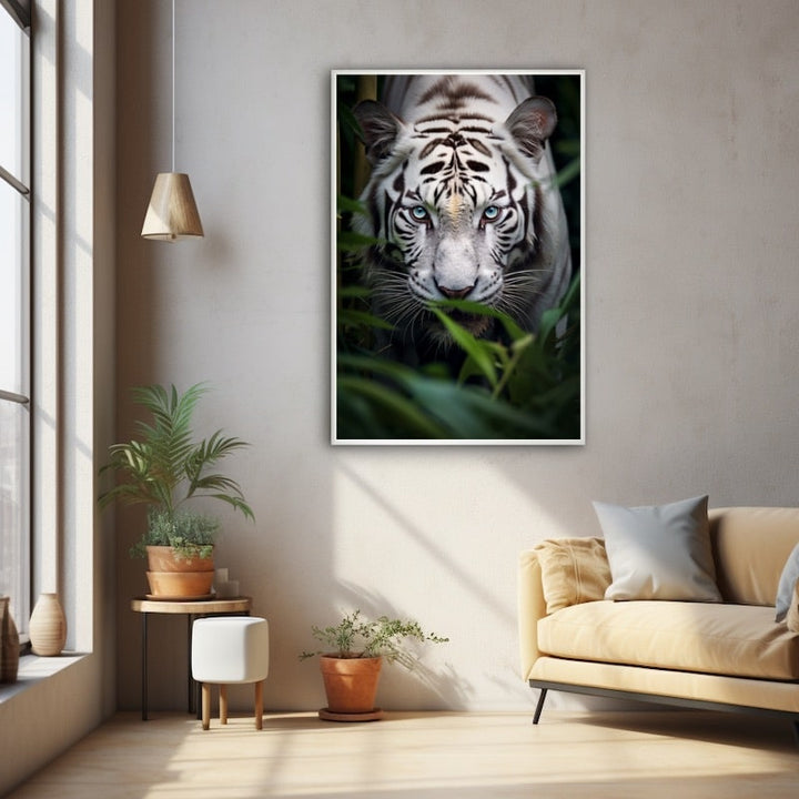 Tableau Tigre Blanc Yeux Bleus, art mural décoration nature