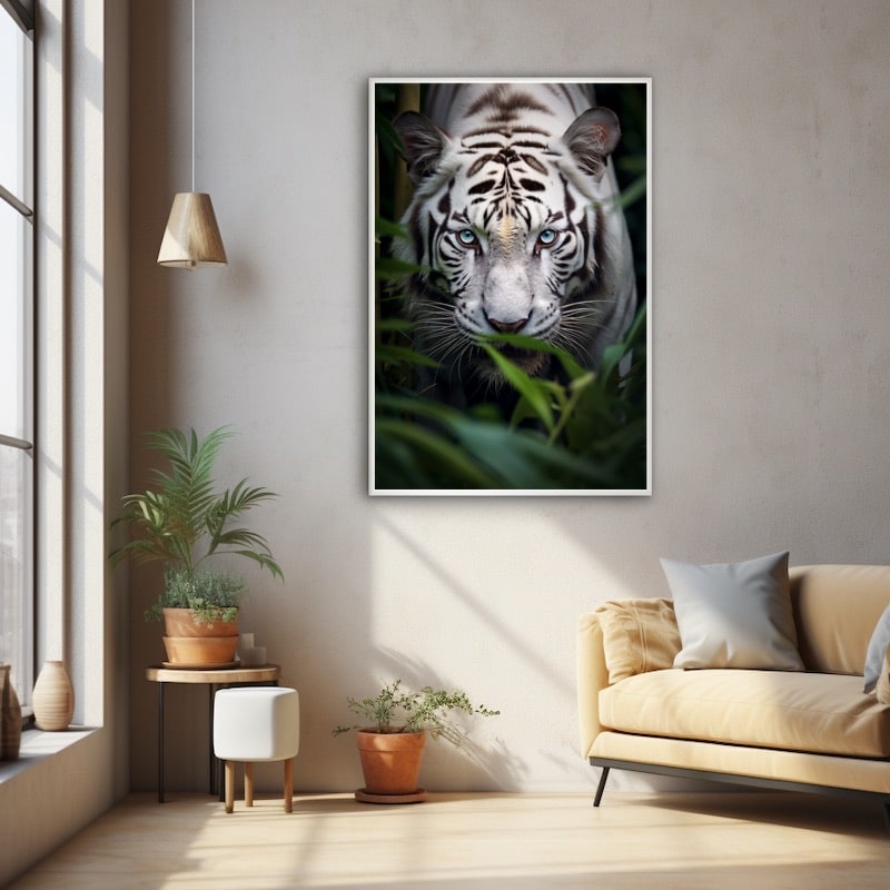 Blauwe ogen witte tijger schilderij