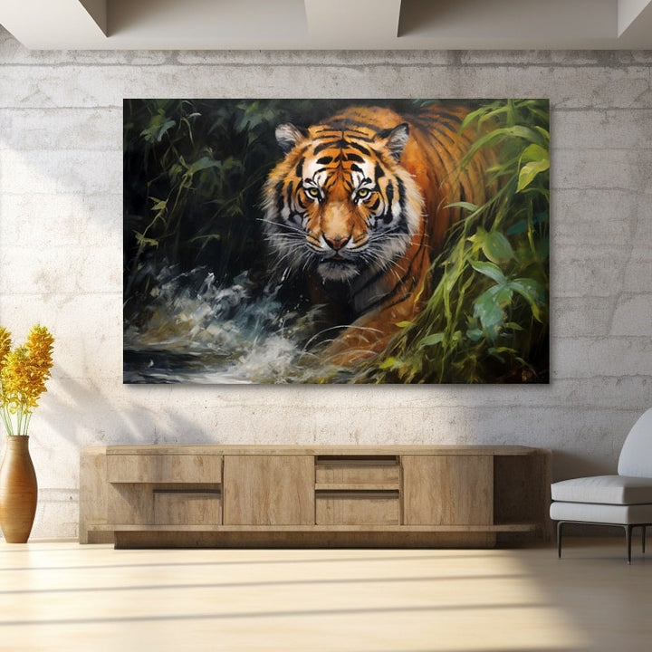 Tableau Tigre Traversant la Rivière, art mural décoration nature