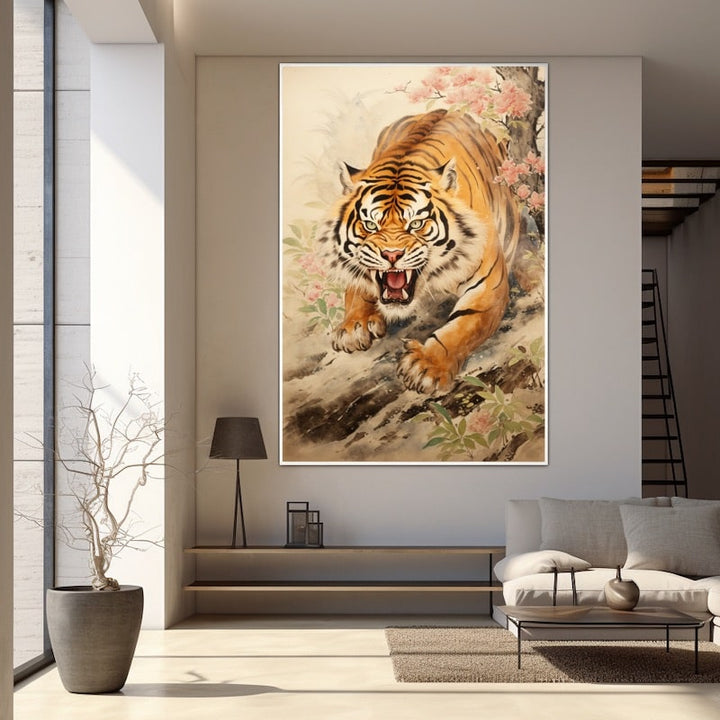 Tableau Tigre Feng Shui, art mural décoration nature