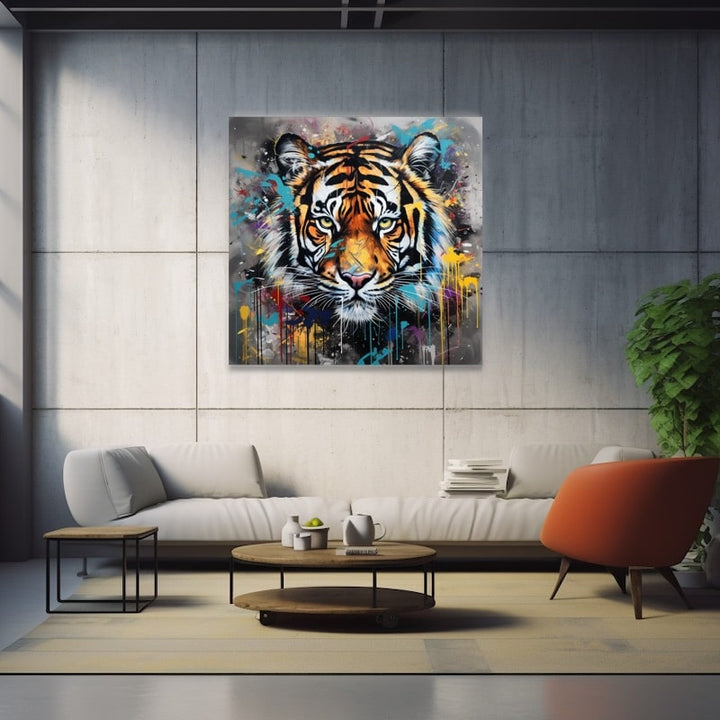 Tableau Tigre Graffiti, art mural décoration nature