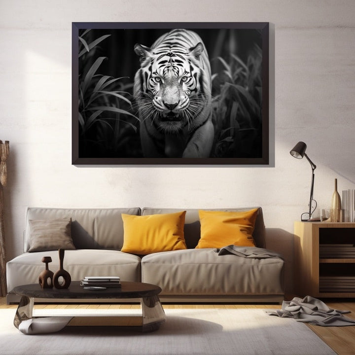Tableau Tigre Noir et Blanc, art mural décoration nature