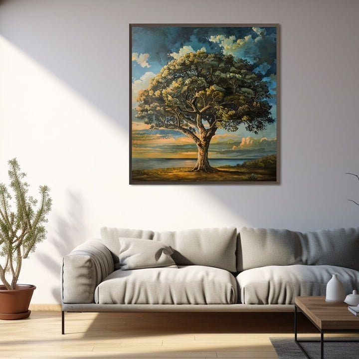 Tableau sur Toile Arbre Majestueux au Coucher de Soleil, art mural décoration nature