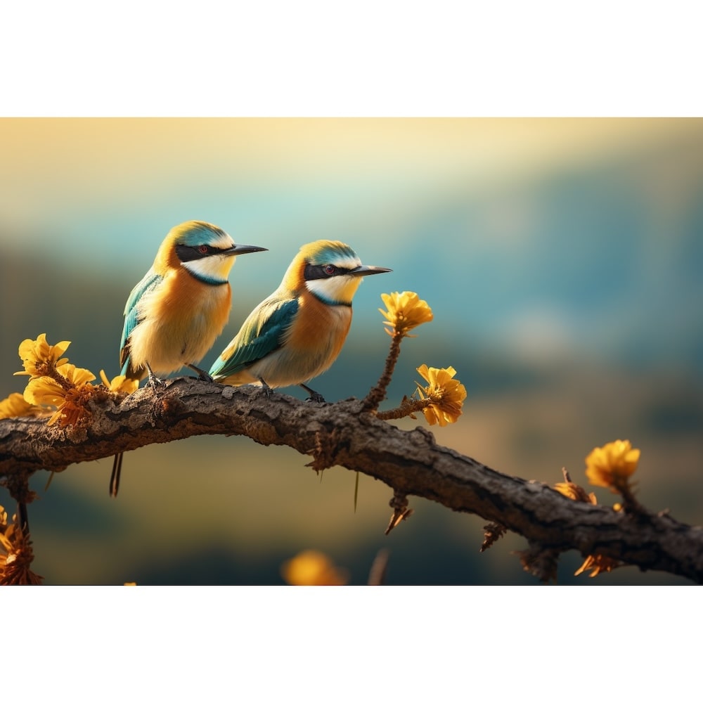 Tableau sur Toile Branche Oiseau, art mural décoration nature, vue 2