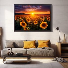 Tableau Toile Coucher Tournesol, art mural décoration nature