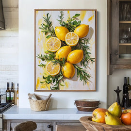 Tableau Citrons et Romarin - Composition Méditerranéenne, art mural décoration nature