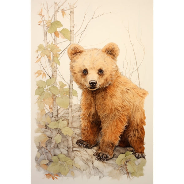 Tableau Ourson en Automne, art mural décoration nature