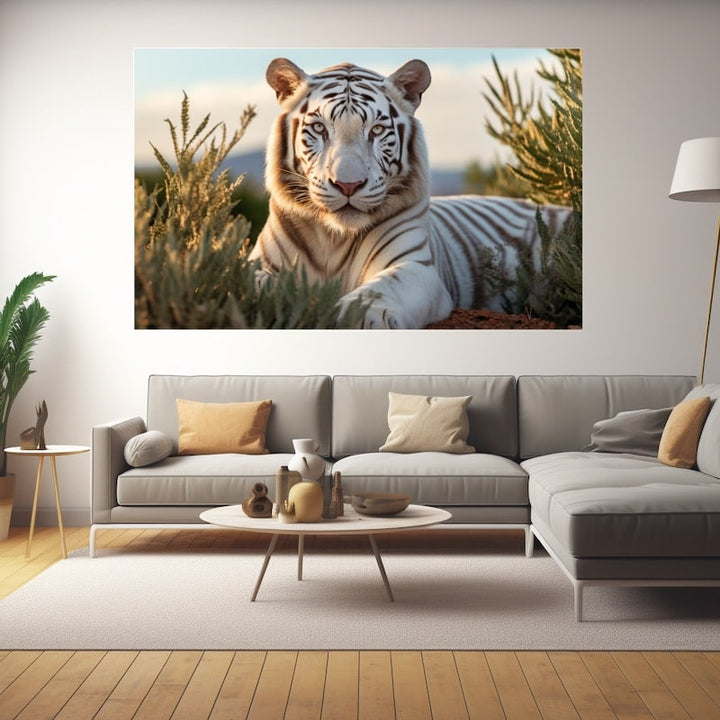 Tableau Toile Tigre Blanc, art mural décoration nature