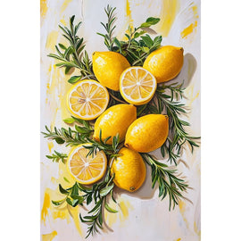 Tableau Citrons et Romarin - Composition Méditerranéenne, art mural décoration nature